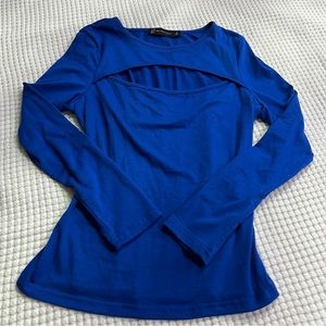 New York & Co. Cut Out Detail Long Sleeve Blue Top